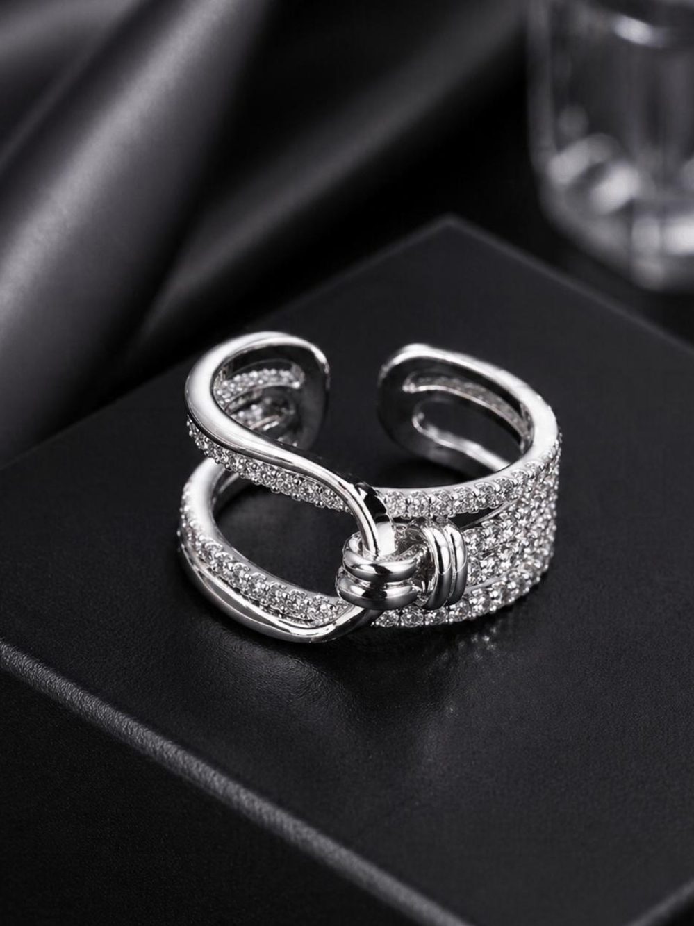 Silver Pave Knot Open Band Ring - Picture 2 of 6
